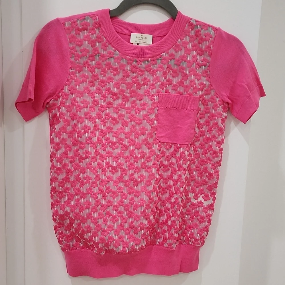 Kate Spade Pink Floral Top with sheer panel sz XS - Picture 12 of 15